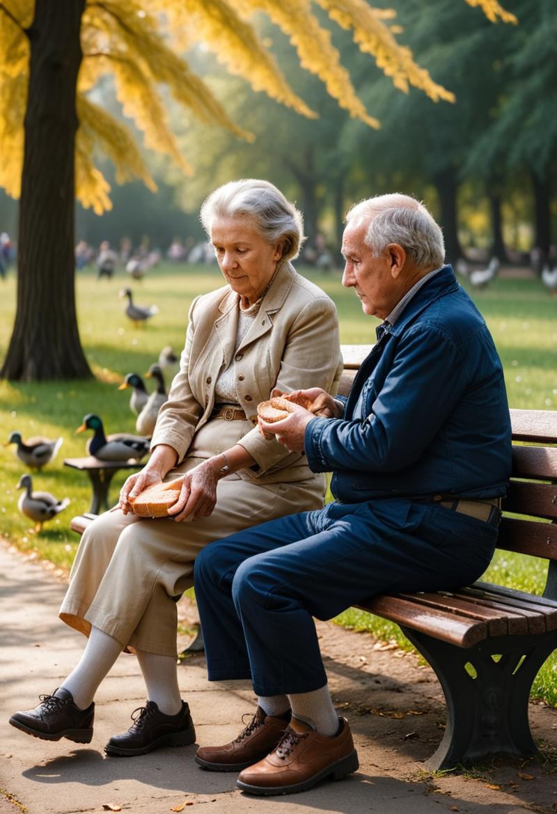 02422-4034529566-an elderly european couple sitting on a bench in the park in summer feeding bread to a flock of ducks BREAK high resolution, 16K.png